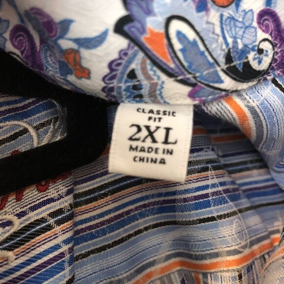 Robert Graham Striped Long-Sleeve Button-Down Shirt Paisley Flip Cuffs Size XXL - Picture 5 of 9